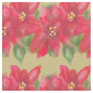 Tissu Conception de Noël au poinsettia peint en rouge et