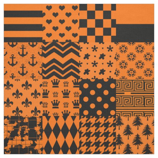 Tissu Conception de Patchwork Motif mixte orange noir (Échantillon)