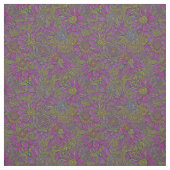 Tissu Conception florale rétro violet et verte (Échantillon)