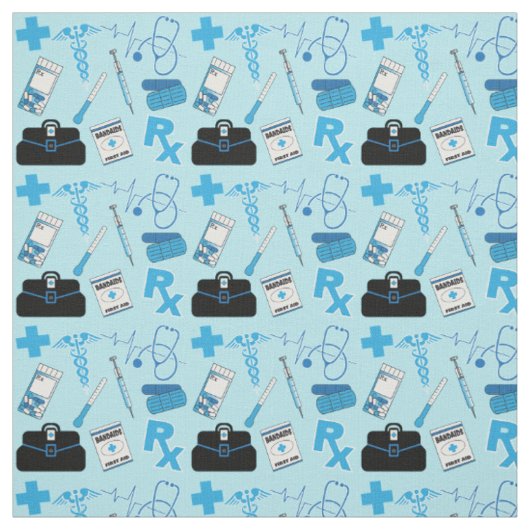 Tissu Conception Motif Médicale - Bleu bébé (Échantillon)