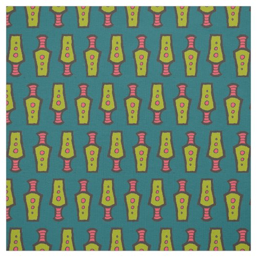 Tissu Conception Tribale Abstraite Verte, Rouge, Sarcell (Échantillon)