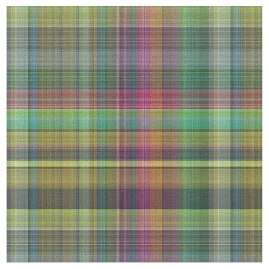 Tissu Conception verte rose jaune de plaid (Fermer)