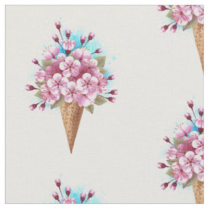 Tissu Cône rose Sakura crème glacée gaufre