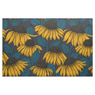 Tissu Confleurs jaunes sur bleu foncé