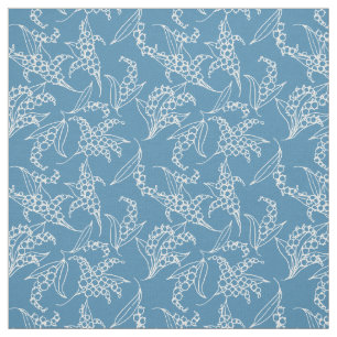 Tissu Contours blancs du muguet sur floral bleu