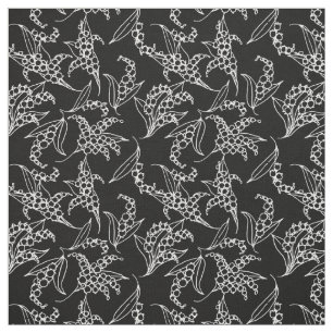 Tissu Contours blancs du muguet sur floral noir