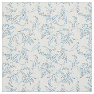 Tissu Contours bleus du muguet sur floral blanc