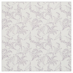 Tissu Contours mauve du muguet sur floral blanc