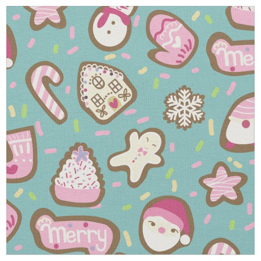Tissu Cookies Noël Turquoise (Fermer)