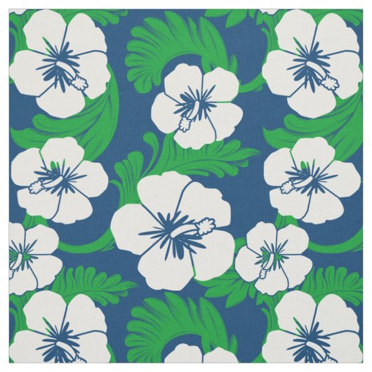 Tissu Copie bleue florale de ketmie hawaïenne tropicale (Échantillon)