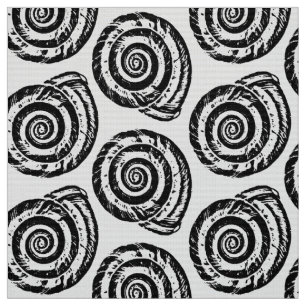 Tissu Copie de bloc en spirale de coquillage, noire et
