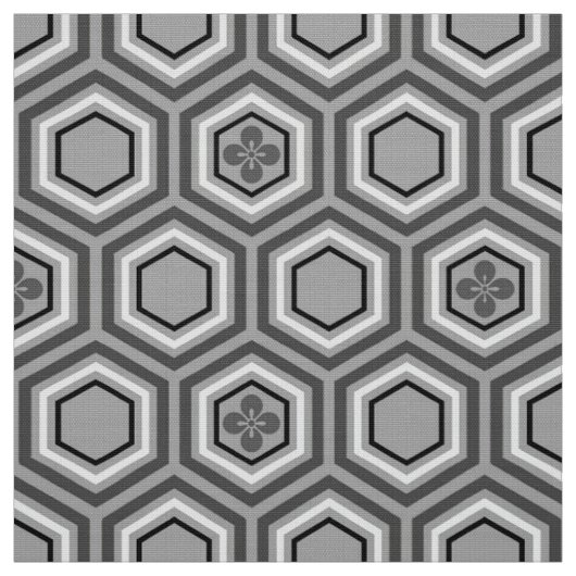 Tissu Copie de kimono, gris hexagonal/gris et blanc (Échantillon)