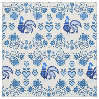 Tissu Coq folk/Cockerel bleu/bleu floral, coeurs/4"