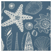 Tissu Coques de mer sur bleu foncé (Échantillon)