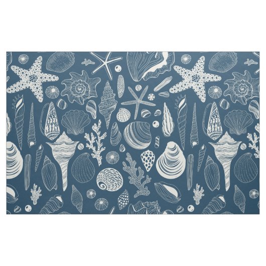 Tissu Coques de mer sur bleu foncé (Fat Quarter)