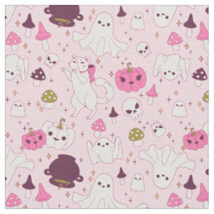 Tissu coquette rose halloween sorcier chat fantôme crâne
