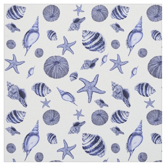 Tissu Coquillages bleus et blancs (Échantillon)