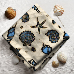 Tissu Coquillages et sable bleu ID782