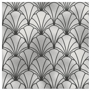 Tissu Coquille de ventilateur noir argenté Art Déco