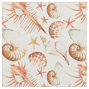 Tissu Corail avec les coquilles et le monogramme du