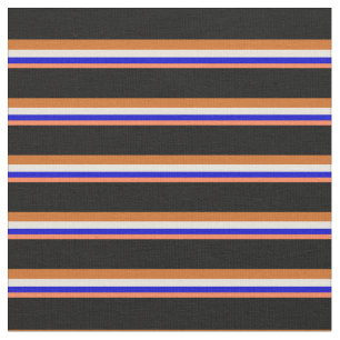 Tissu Corail, Bleu, Beige, Chocolat & Lignes noires