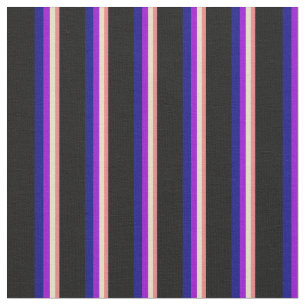Tissu Corail clair, Tan, Violet foncé, Lignes bleues et