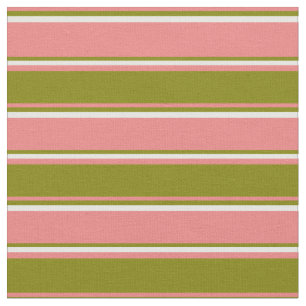 Tissu Corail clair, vert et blanc Lignes de couleur Moti