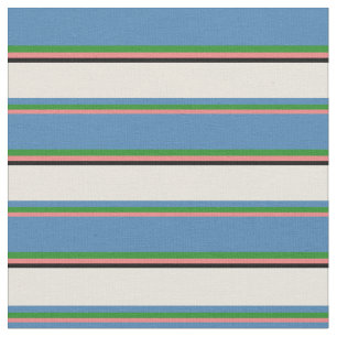 Tissu Corail clair, Vert Forêt, Bleu, Beige & Noir