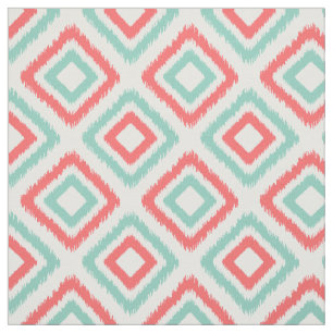 Tissu Corail et Aqua Moderne Ikat motif