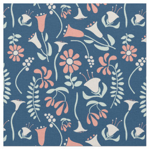 Tissu Corail floral moderne, Marine, Mint Green Patterne
