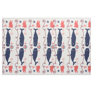 Tissu Corail nautique Orange Marine Baleines cordages et