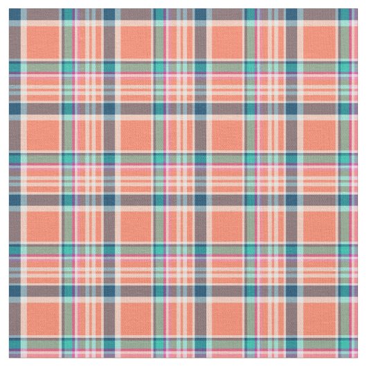 Tissu Corail orange et plaid Girly bleu (Fermer)