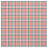 Tissu Corail orange et plaid Girly bleu (Échantillon)