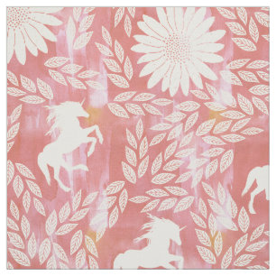 Tissu Corail, rose et ivoire Unicorne modèle floral
