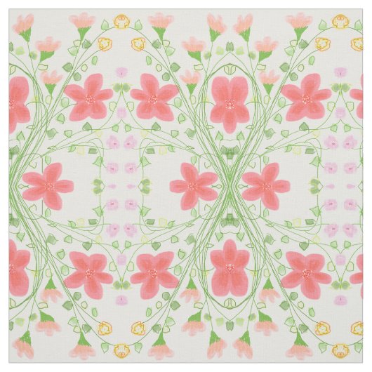 Tissu Corail rose et Pêche à fleurs (Échantillon)