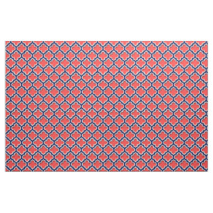 Tissu Corail Rouge, Marine Blanc Quatrefoil Marocain #5D