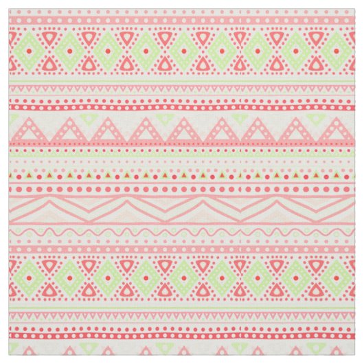 Tissu Corail Rouge rose Lime Vert Aztec Zigzag Motif (Échantillon)