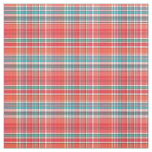 Tissu Corail, Turquoise, Blanc Preppy Madras Style Plaid