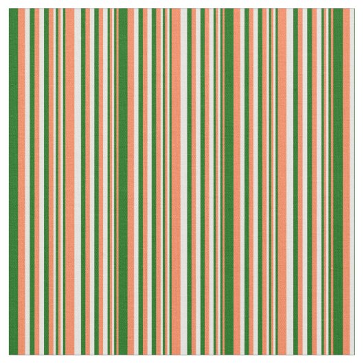 Tissu Corail, vert foncé et rayures blanches (Fermer)