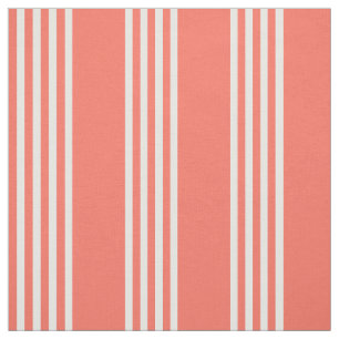 Tissu Corail vivant et blanc quatre bandes motif