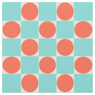 Tissu Coral et damier à cercle Aqua