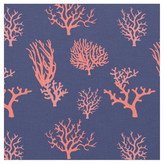 Tissu Coral Peach et Navy Blue Patterned (Fermer)