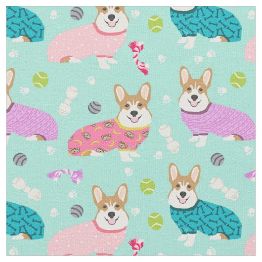 Tissu corgi dans la menthe pjs (Fermer)