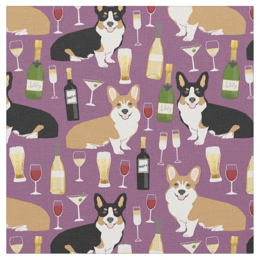 Tissu corgi dogs vin pourpre (Fermer)