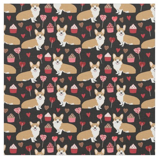 Tissu Corgi Valentines - noir (Fermer)