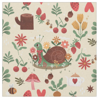 Tissu cottagecore escargot nature floral jardin théière