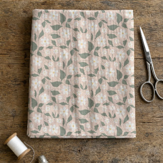 Tissu Cottagecore Rose et Blanc Daisy Floral Botanique