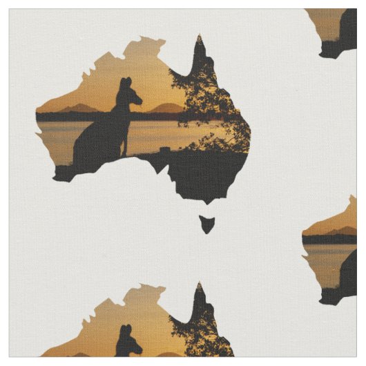 Tissu Coucher de soleil noir et or Kangaroo Tree Silhoue (Fermer)