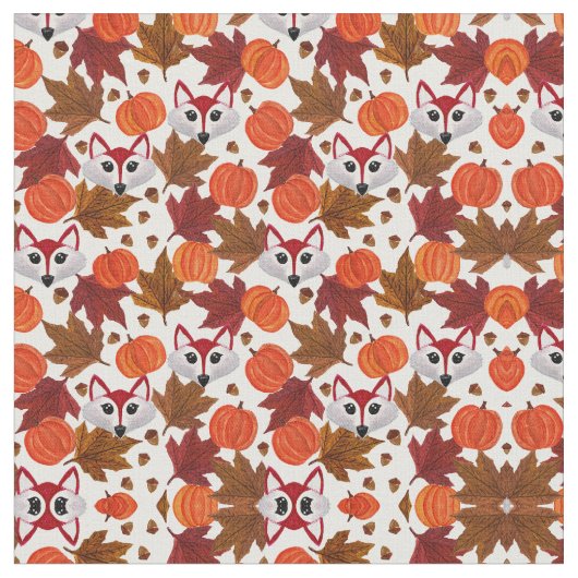 Tissu Couleur d'eau Maple Leaf Citrouille Acorn Chat Fox (Fermer)
