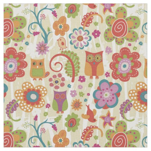 Tissu Couleur florale et hibou (Fermer)